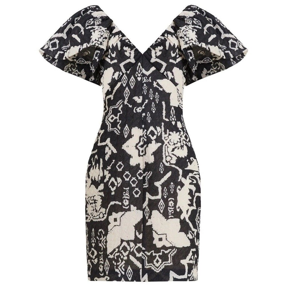 French Connection Women Deon Candra Black-Cream Jacquard Mini Dress 12 BHFO 7271